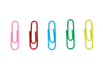 set of colorful paper clips isolated on white or transparent png