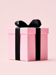 Pink Gift Box with Black Ribbon, Studio Shot