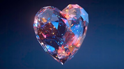 Abstract three dimensional crystal heart with shining multi-colored facets