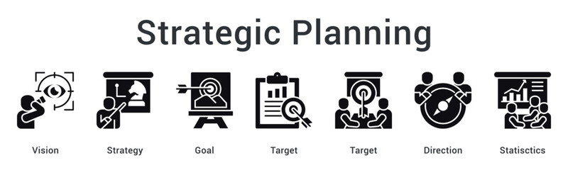Naklejka premium Strategic planning establishes vision and strategy with clear goals and targets using statistical direction indicators.