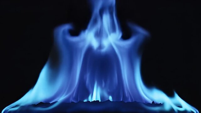 Close-up of a vibrant blue flame burning intensely against a dark background.