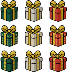 Christmas Gift Box Vector Set with Festive Colors and Snowflake Details