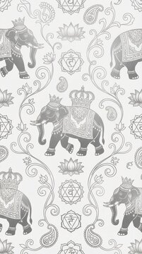 Luxury Thai Heritage Seamless Pattern with Royal Elephants and Lotus Flowers Illustration., Illustration