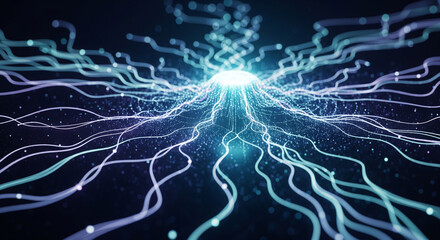 Glowing neural network connections in dark space