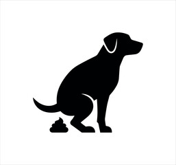 Black silhouette of a dog pooping icon isolated on white background