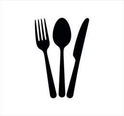 Fork spoon and knife silhouette icon on white background