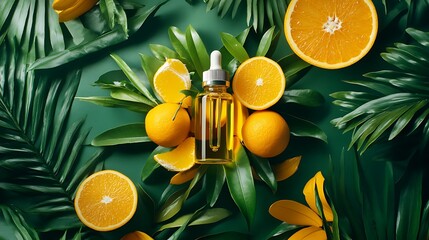 Citrus Essential Oil Bottle with Leaves and Fruit
