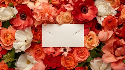 Blank Envelope on Colorful Flower Arrangement