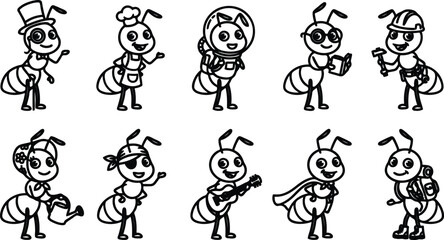 Fototapeta premium cartoon bees in different professions and costumes on white background