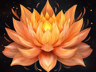 Fiery Orange Lotus Flower, Glowing Petals, Dark Background
