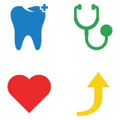 Healthcare icons set tooth stethoscope heart