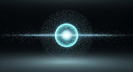 Glowing blue orb with sparkling particles on dark background