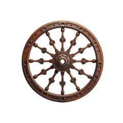 Vintage wooden wheel isolated on transparent background representing craftsmanship tradition mechanical history and rustic design. 