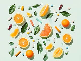 Citrus Fruits & Supplements Flat Lay