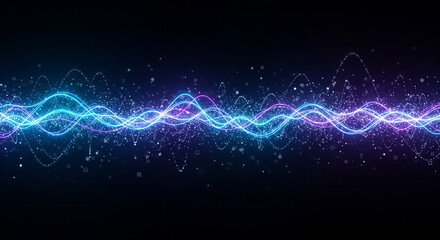 Vibrant digital waveform with glowing blue and purple lights