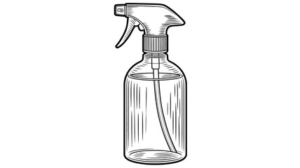 A detailed sketch of a clear spray bottle standing upright on a white background