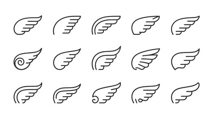 Collection of simple line art wing designs in a grid layout