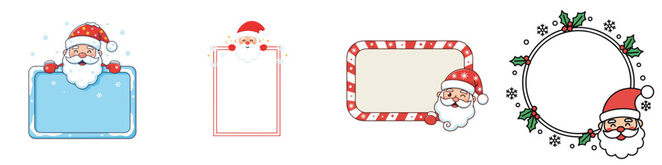 Santa Peek Frame. Vector, minimalist, illustration, icon set.