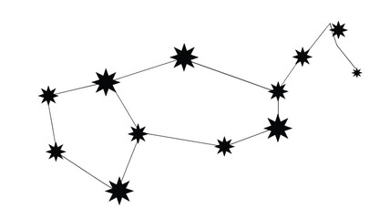 Simple black and white illustration of a constellation connected by lines