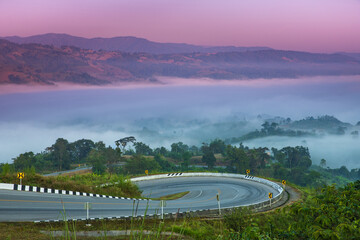 Beautiful road in the morning  on countryside of Leoi province, Thailand.