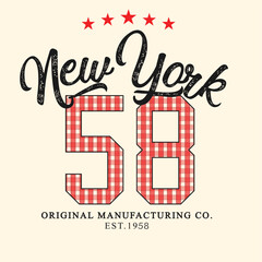 new york, check, star, red, varsity print collage text typography font vintage tshirt print  © sevde