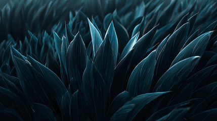 A captivating view of dense, pointed foliage, the leaves reflecting a soft, ethereal glow under the gentle caress of natural light.