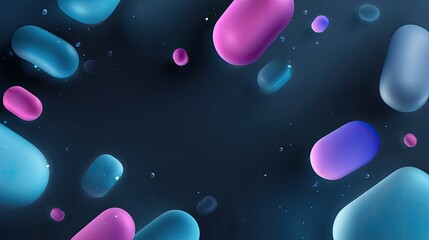 Colorful abstract design with smooth oval shapes in various shades of blue and pink floating against a dark background highlighting digital art creativity