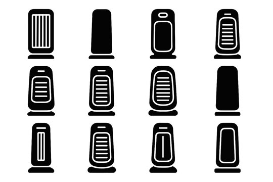 Grille panel heater icons plate slab stand icon tower arc outlet vector