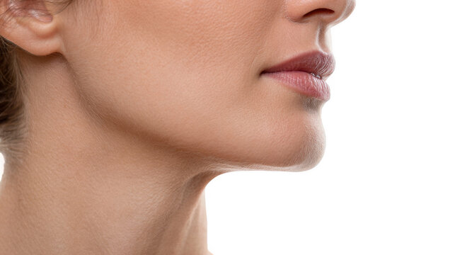 Close up of a male model showing his perfect neck and jawline, highlighted against a transparent background, useful for beauty and healthcare projects