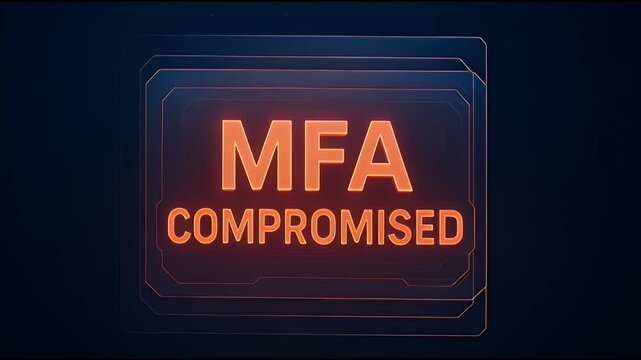 MFA compromised warning alert glowing orange light on dark background symbolizing digital security breach cyber threat alert protection multi factor authentication failure technology