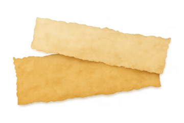 Ripped vintage paper strips creating layered antique background texture for retro design template, transparent background