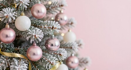 Elegant Christmas Tree Decoration with Pink and Gold Ornaments