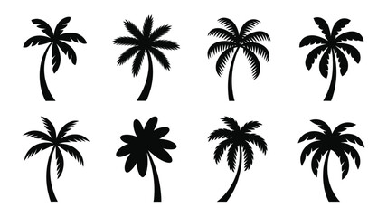 Obraz premium Eight black silhouette palm trees arranged in a grid pattern