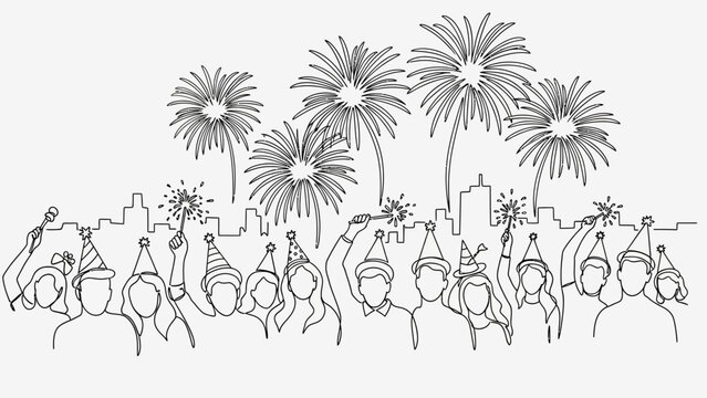 people celebrating new year with fireworks