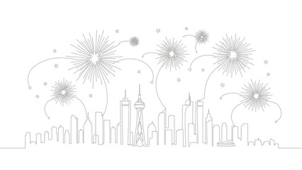 fireworks over city skyline illustration © Ahmad
