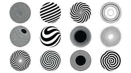 Optical illusions a collection of swirling circular black and white patterns