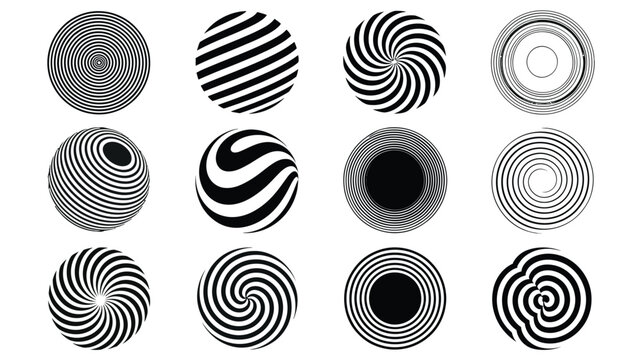 Optical illusions a collection of swirling circular black and white patterns