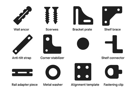 Arm stabilizer bumper dot connector plate hardware icons shelf icon clip ring
