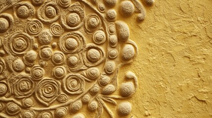 Textured yellow wall with abstract carved pattern