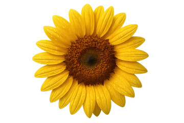 Fototapeta premium Sunflower head flourishing with radiant yellow petals and glistening dewdrops, representing growth, vitality, and natural beauty