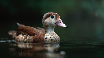 Pink-headed duck swimming in tranquil freshwater.