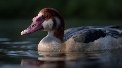 Pink-headed duck swimming in tranquil freshwater.