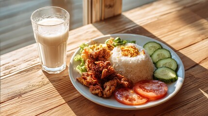 Delicious Plate of Rice and Fried Chicken