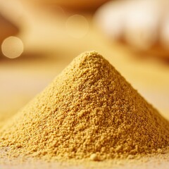 Golden Spice Powder Pile Macro Close Up Soft Focus Background Warm Lighting