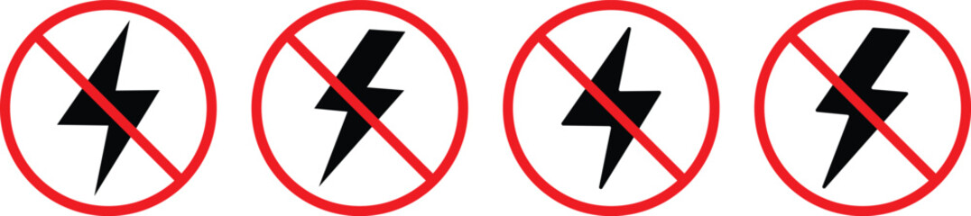 Obraz premium no lightning electricity icon. Electrical restriction graphic. No energy and blackout signs. Prohibited Power Symbols. No electricity icon 