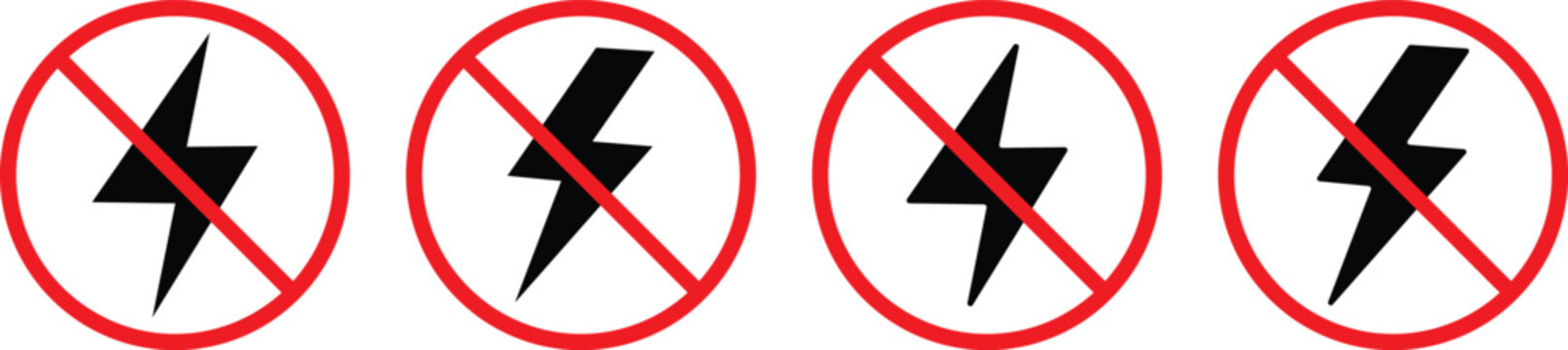 no lightning electricity icon. Electrical restriction graphic. No energy and blackout signs. Prohibited Power Symbols. No electricity icon
