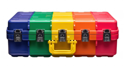 Red medical case with transparent lid showing the start triage system with its four colors orange, yellow, green and blue, isolated on transparent background