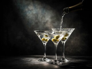 Elegant Cocktail with Ice and Olives