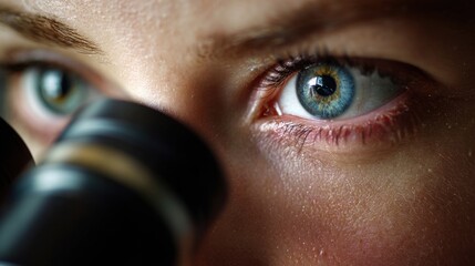 Extreme close up of human eye looking through microscope