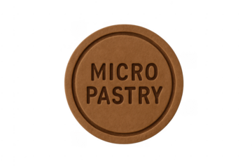 Round brown badge branding for micro pastry product